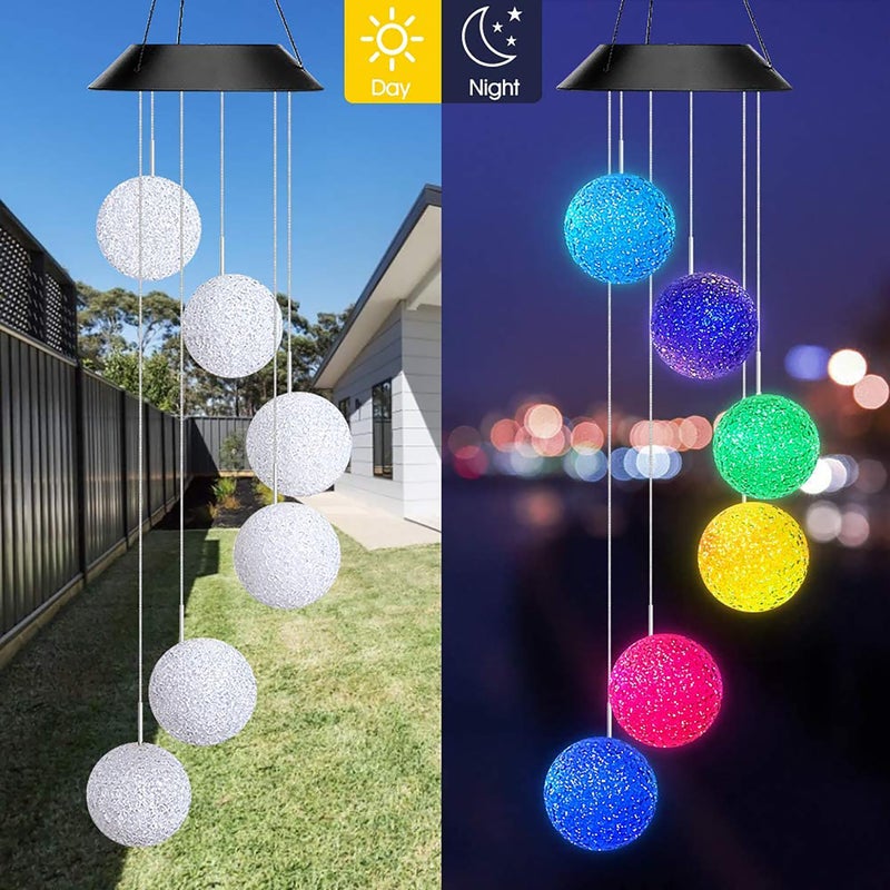 AceList Color Changing Solar Power Wind Chime Crystal Ball Wind Chime Wind Mobile Portable Waterproof Outdoor Windchime Light for Patio Yard Garden Home - Image 2